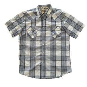 Coastal Clothing XL‎ Blue Plaid Short Sleeve Pearl Snaps Men's Western Shirt